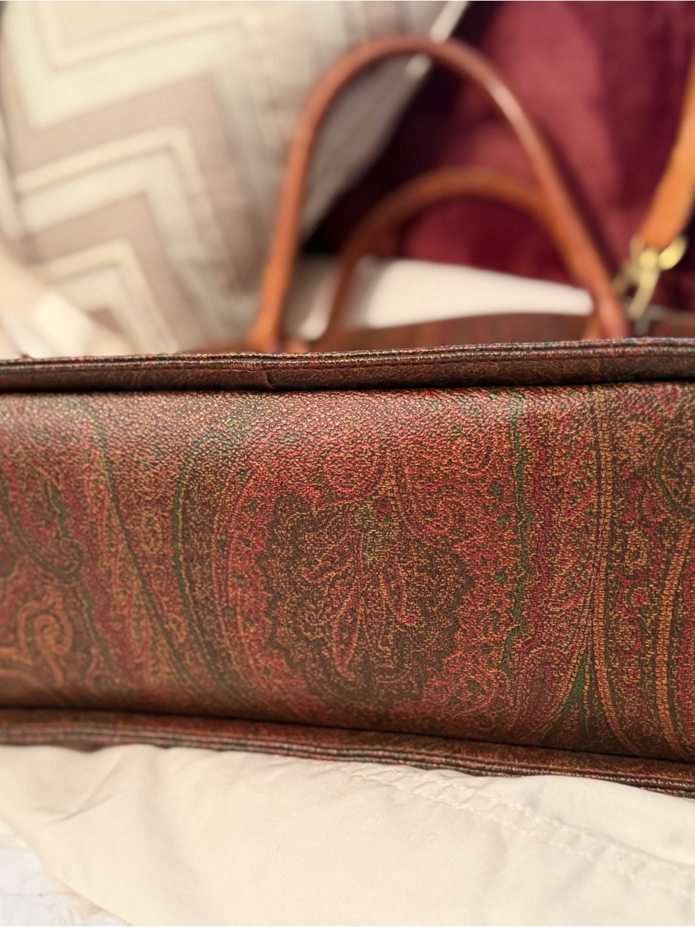 Vintage Etro two- way Leather-Trim Paisley Dome Satchel/Crossbody - Picture 15 of 16